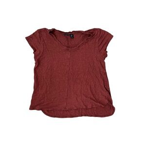 Tahari Short Sleeve 100% Linen V Neck Lightweight Shirt Casual Top Brown Red XL